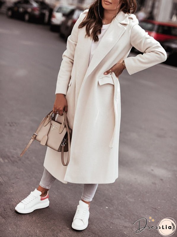 Autumn and Winter Simple Long-Sleeved V-Neck Tie Jacket