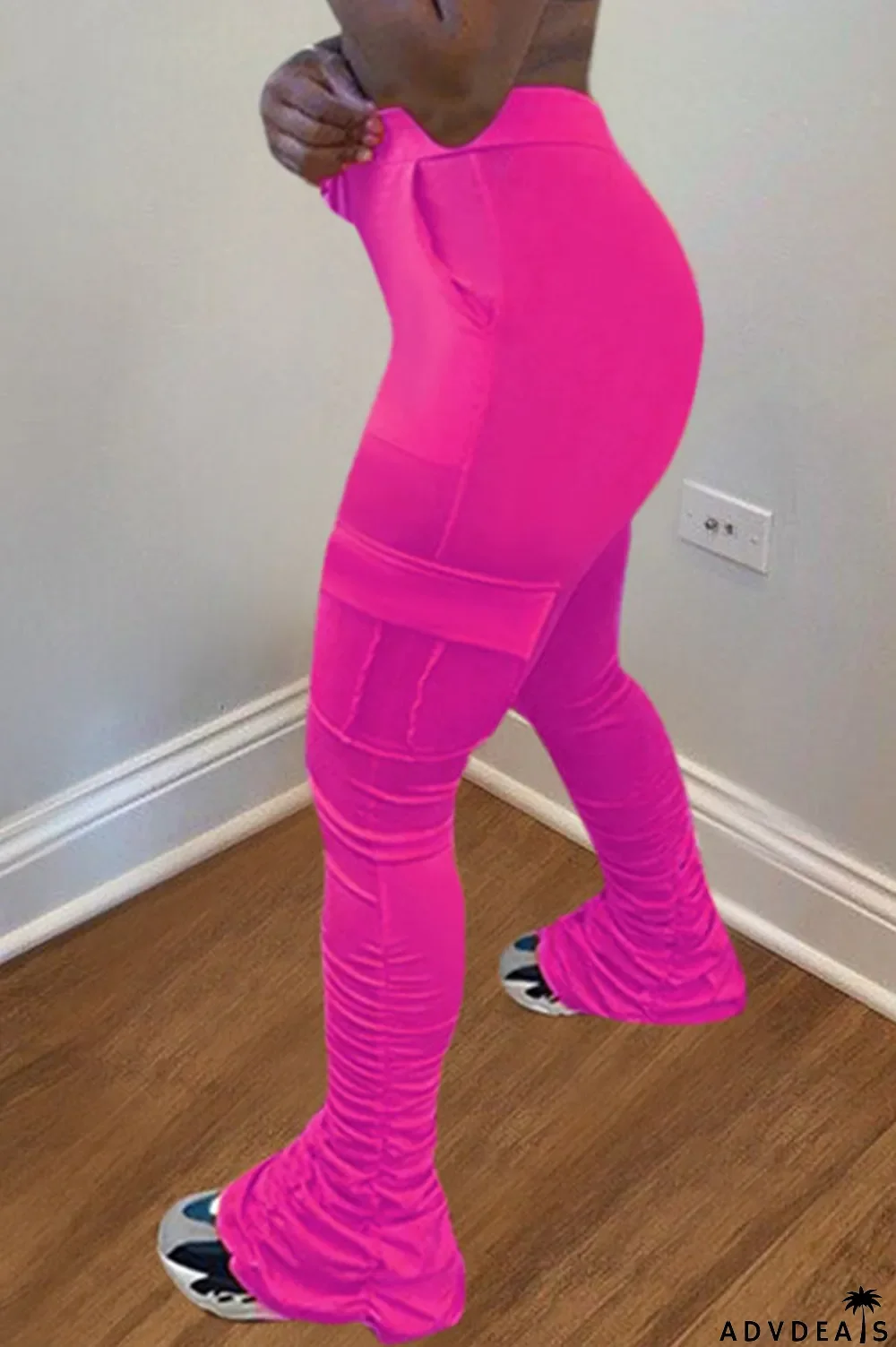 Orange Drawstring High Solid Pocket Draped Boot Cut Pants Bottoms