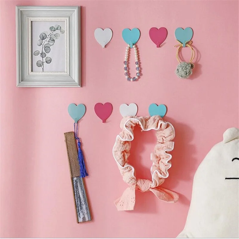 4pcs Love Heart Wall Hooks Clothes Towel Mask Hanger Stainless Steel Bathroom Kitchen Hook Door Keys Organizer Holder Home Decor