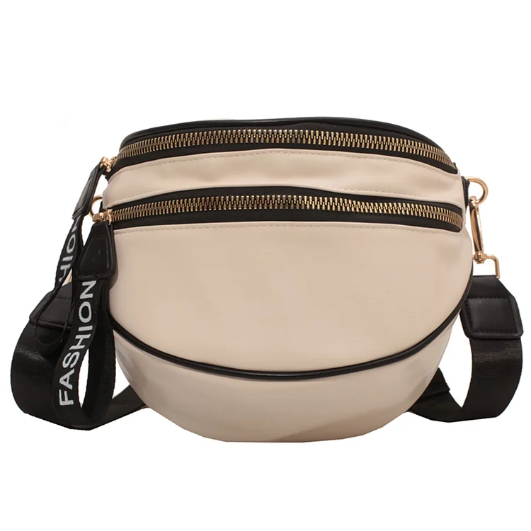 Women Crossbody Bags Large Soft Leather Hit Color Saddle Handbag (White)