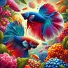 Diamond Painting -DIY Round Drill Fighting Fish in the Flower Bushes(40x40cm)