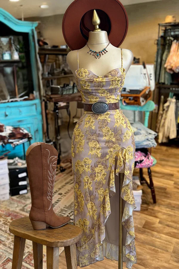 Beautiful Cowl Neck Ruffle Midi Dress