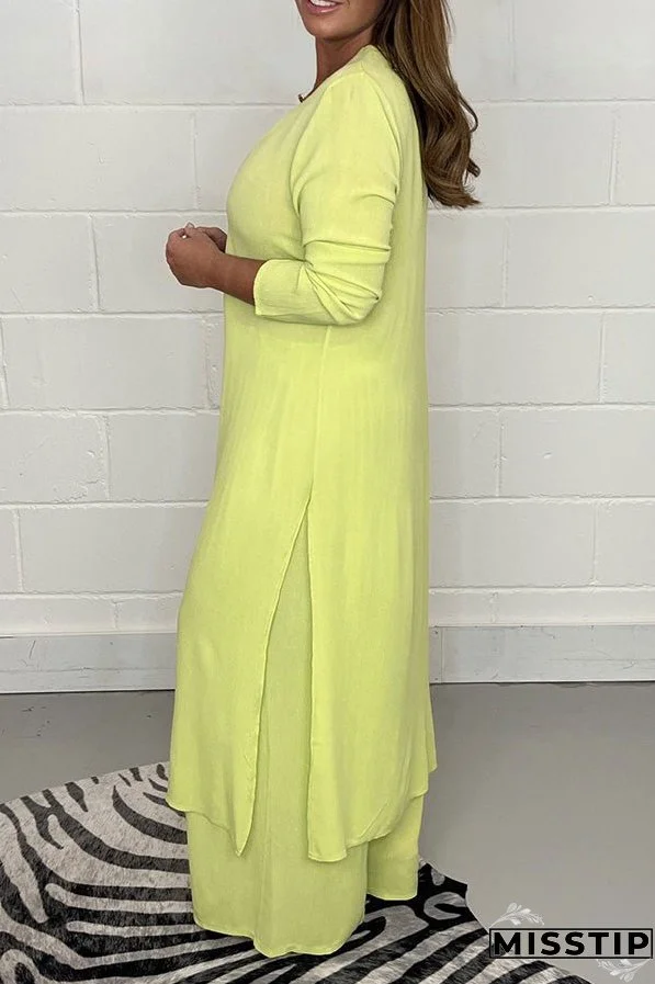 Slit Long Top Trousers Set