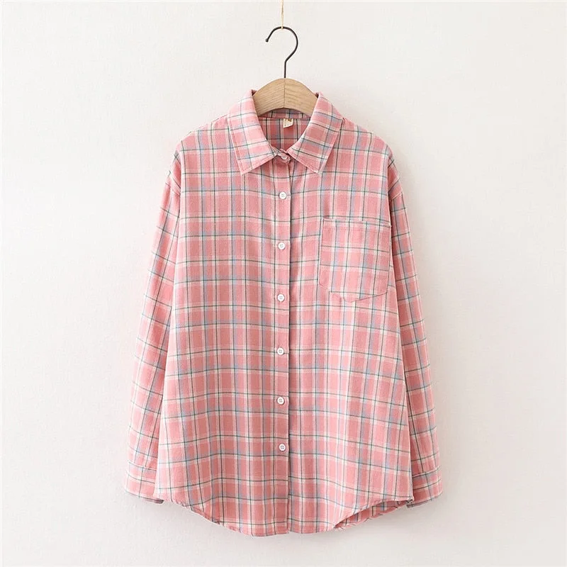 Young Style Plaid Shirts Women 2021 New Loose Design Blouse Lady Long Sleeve Blouses Cotton Casual Shirt Women Tops Blusas