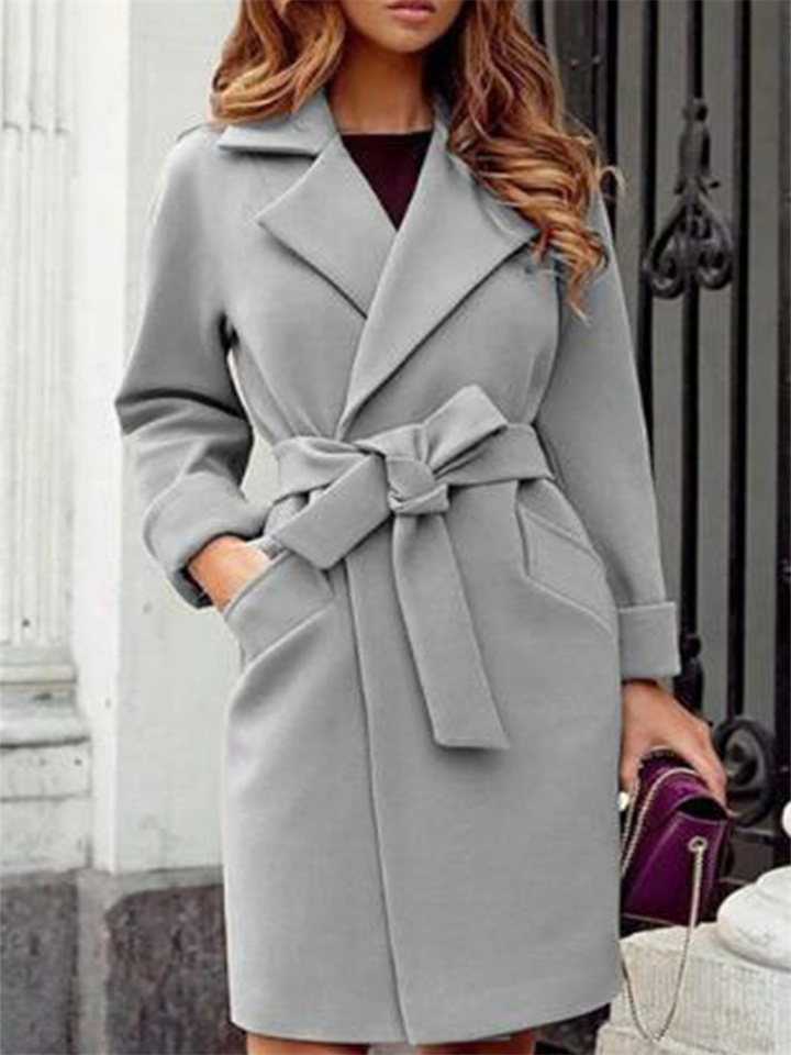 Solid Colour Fashion Lapel Woolen Coat | 168DEAL