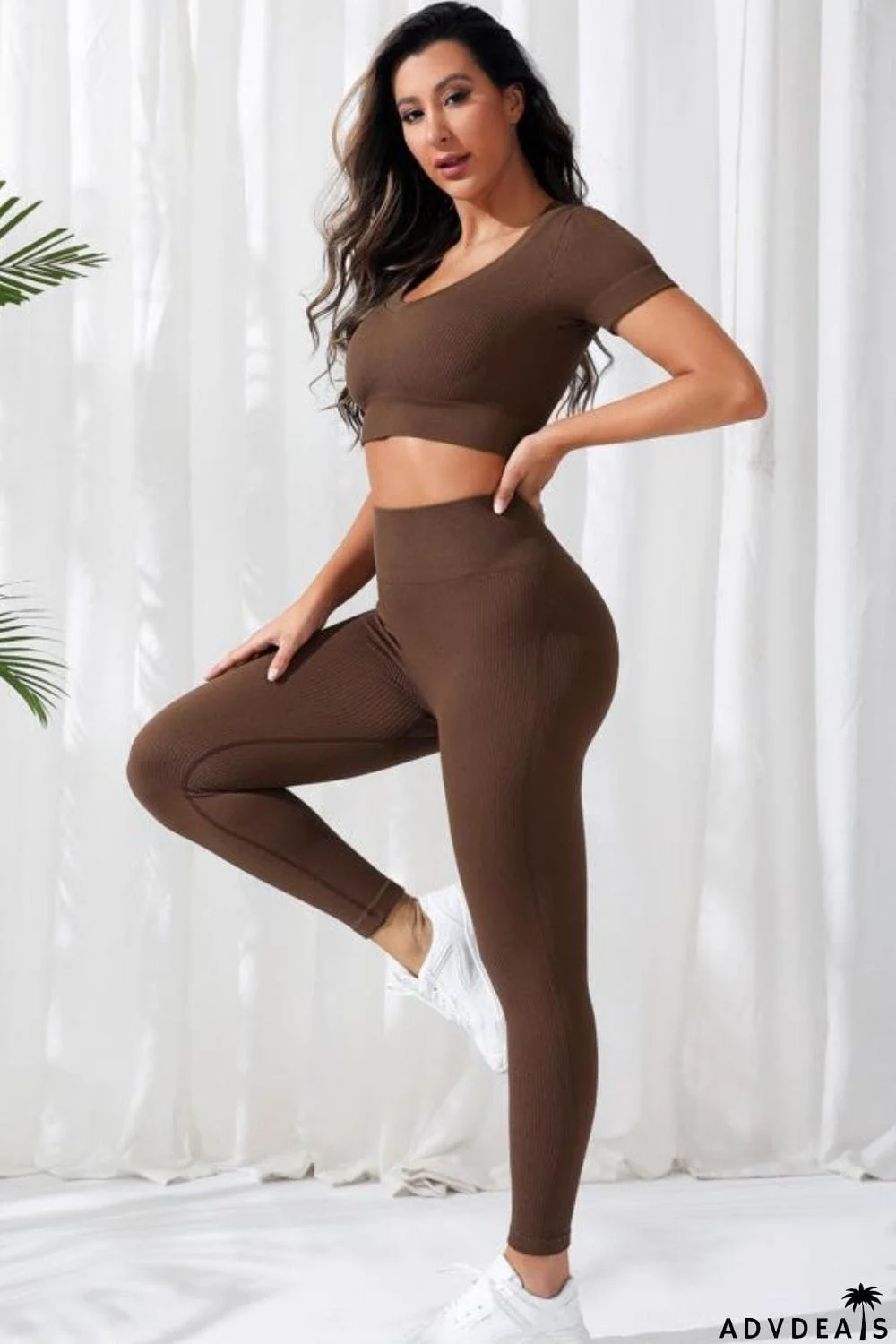 V-Neck Crop Top and High Waistband Long Active Pants