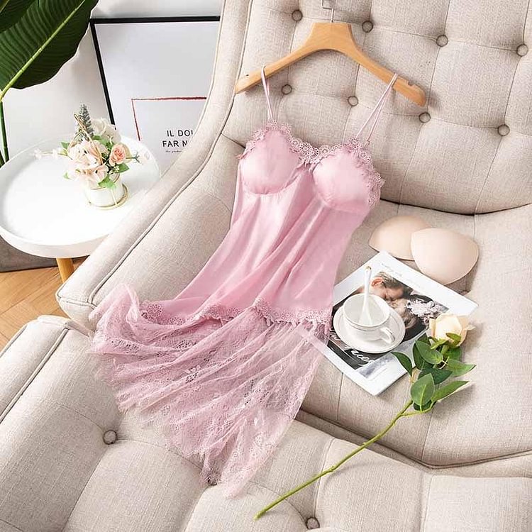 Sexy Backless Nightgown Lace Hollow Out Nighty Gown Summer Womens Satin Sleep Sleepshirt Sleeveless Strap Nightdress Home Dress