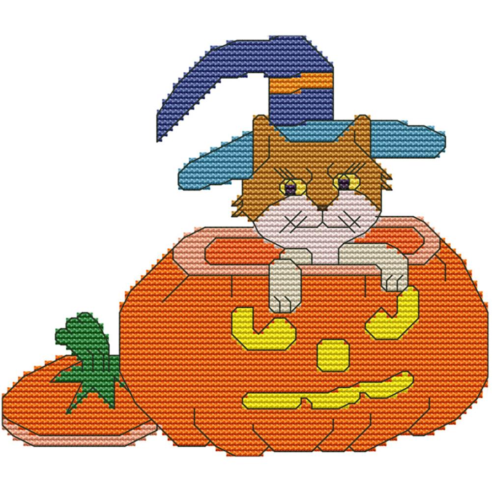 

Magic pumpkin cat - 14CT Stamped Cross Stitch - 22*19cm, 501 Original