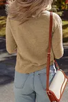 Women's Straw Yellow Brushed Cashmere Round Neck Casual Fitted Sweater