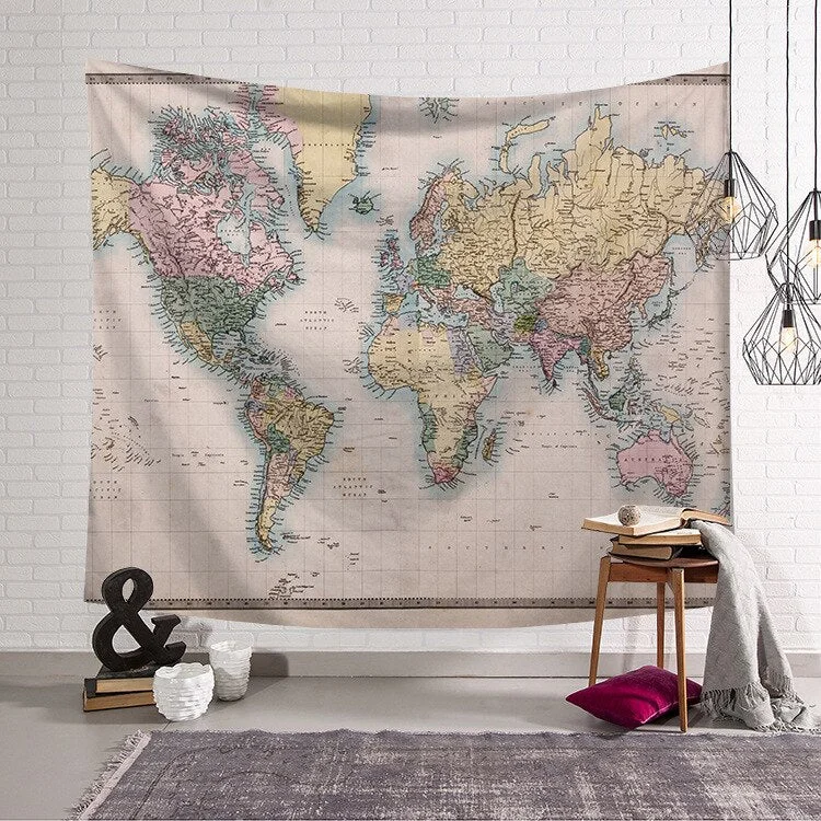 World Map Printed Tapestry Wall Hanging Boho Decor Mandala Wall Cloth Tapestry Yoga Mat Hippie Wall Hanging Tapestry Home Decor