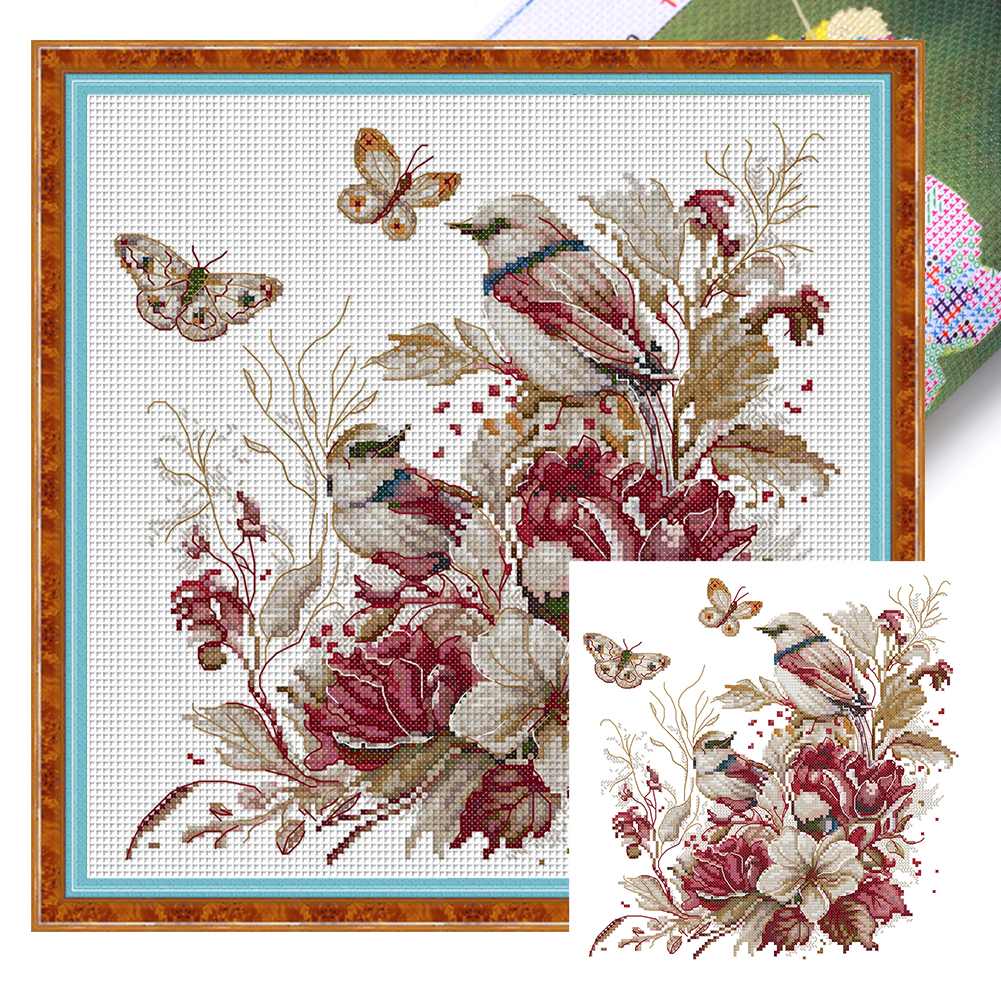 【Joy Sunday】Autumn bird Partial 14CT Pre-stamped Canvas(33*33cm) Cross Stitch(backstitch)