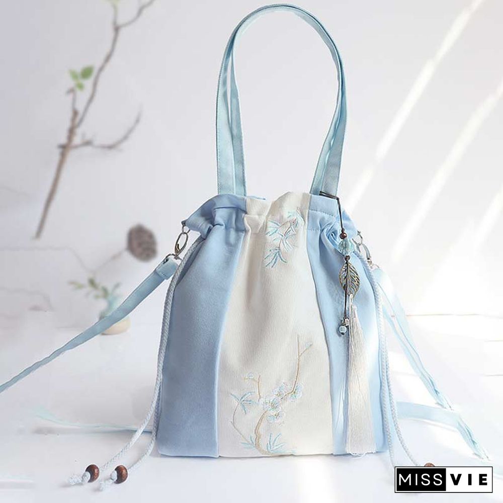 Vintage Flower Embroidery Colorblock Crossbody Bag