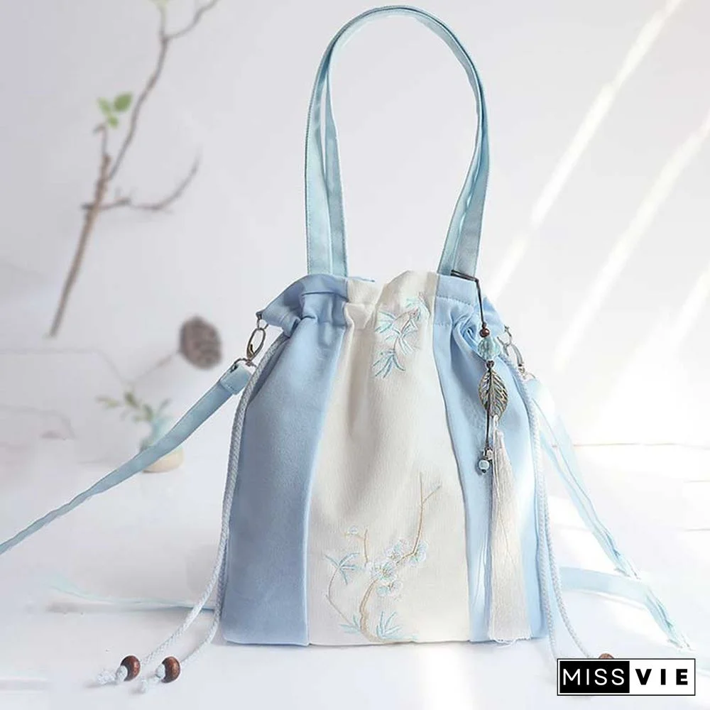 Vintage Flower Embroidery Colorblock Crossbody Bag