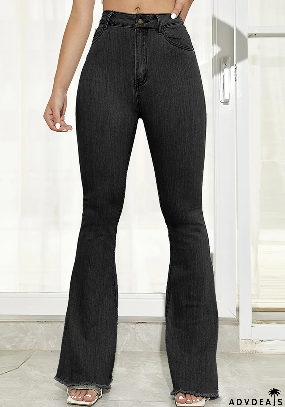 Spring Fall High Waist Wide Leg Stretch Slim Fit Denim Bell Bottom Pants