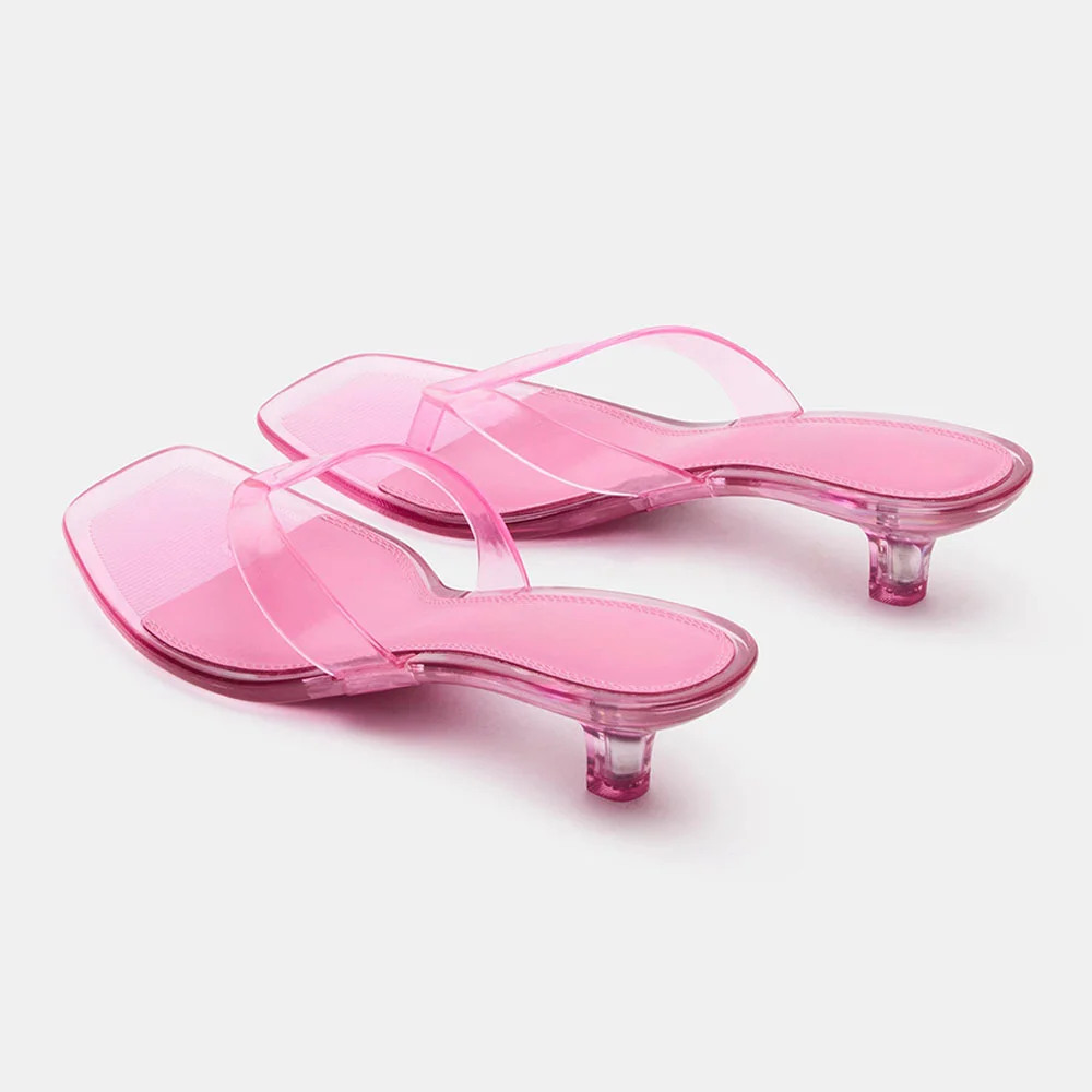 YDN Open Toe Slip-On Kitten Heel Simple Clear Sandals in Pink