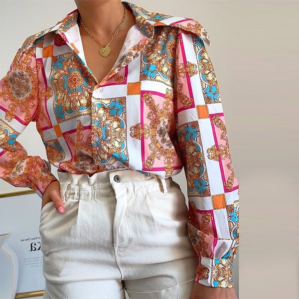 VONDA Women Long Sleeved Lapel Button Up Blouse Shirts Spring Autumn Vintage Printed Tops Blusas Femininas Plus Size - BlackFridayBuys