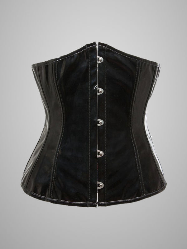 Basic Black Buttoned Back Lace Up PU Corset