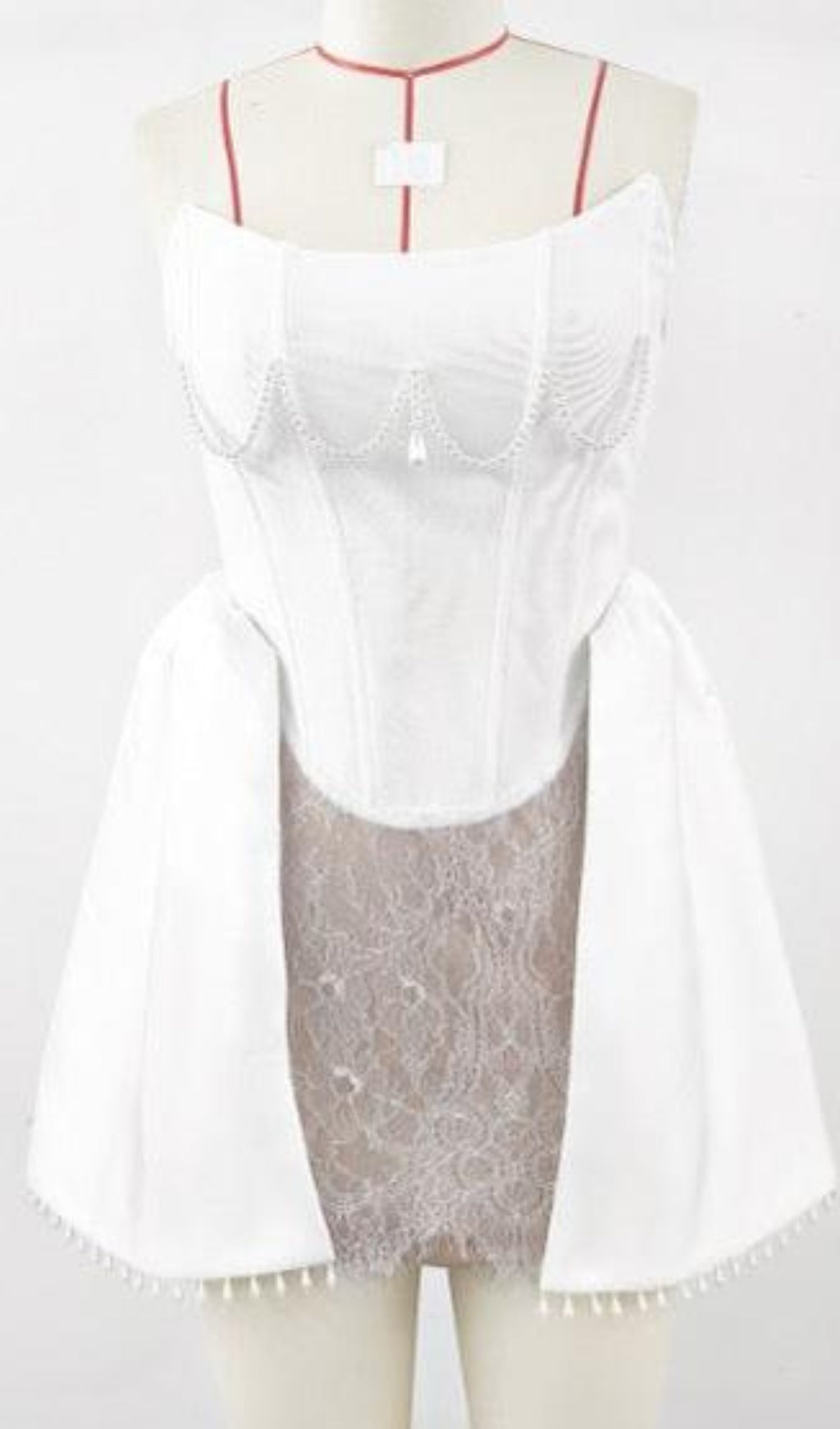 vicky pearl lace embellished bandage mini dress in white