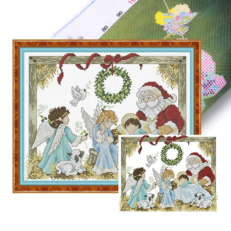 【Joy Sunday Brand】Santa Claus And Little Angel 2 (40*332cm) 14CT Stamped Cross Stitch gbfke