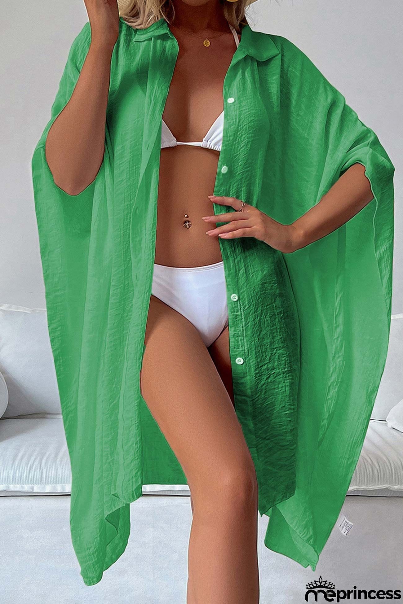 Solid Color Button Down Cover-up Shirt Dress