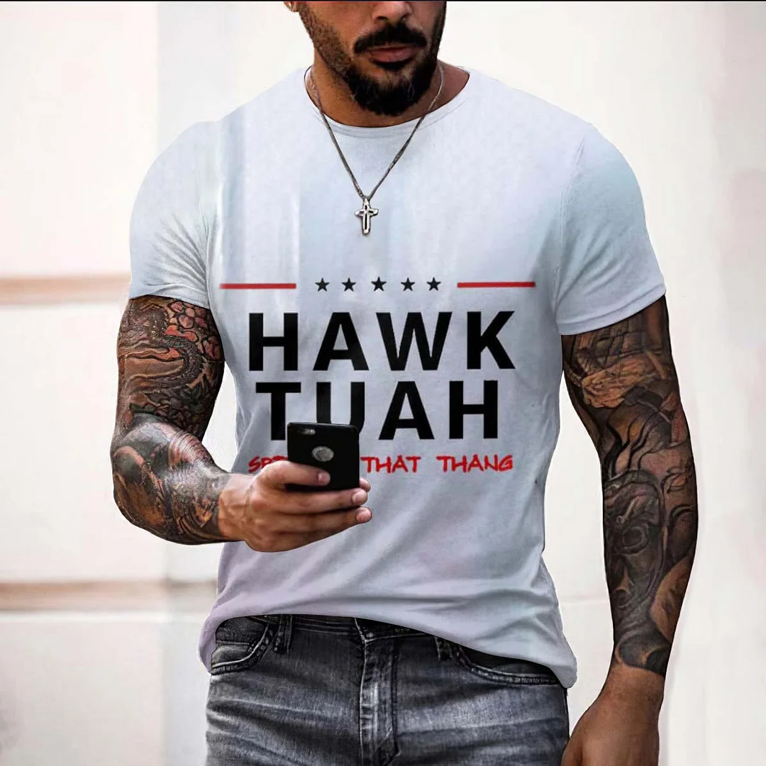 Men's Hawk Tuah Print Street Casual T-Shirt