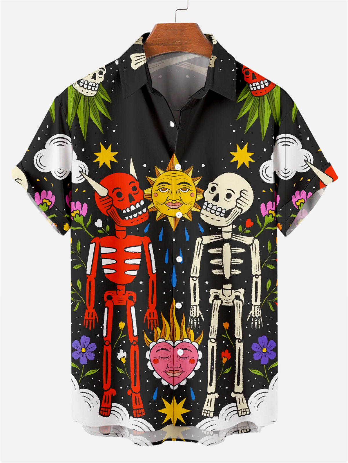 Men's Halloween Day of the Dead Holiday Pattern Short Sleeve Shirt PLUSCLOTHESMAN