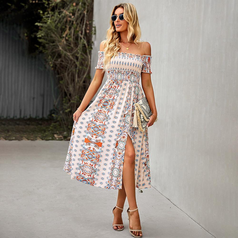 Mature Women Boho Floral Print Beach Dress