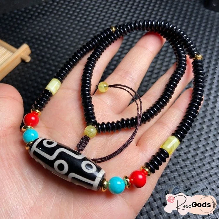 Tibetan nine-eyed beads clavicle chain old agate beads with beeswax cinnabar beads necklace