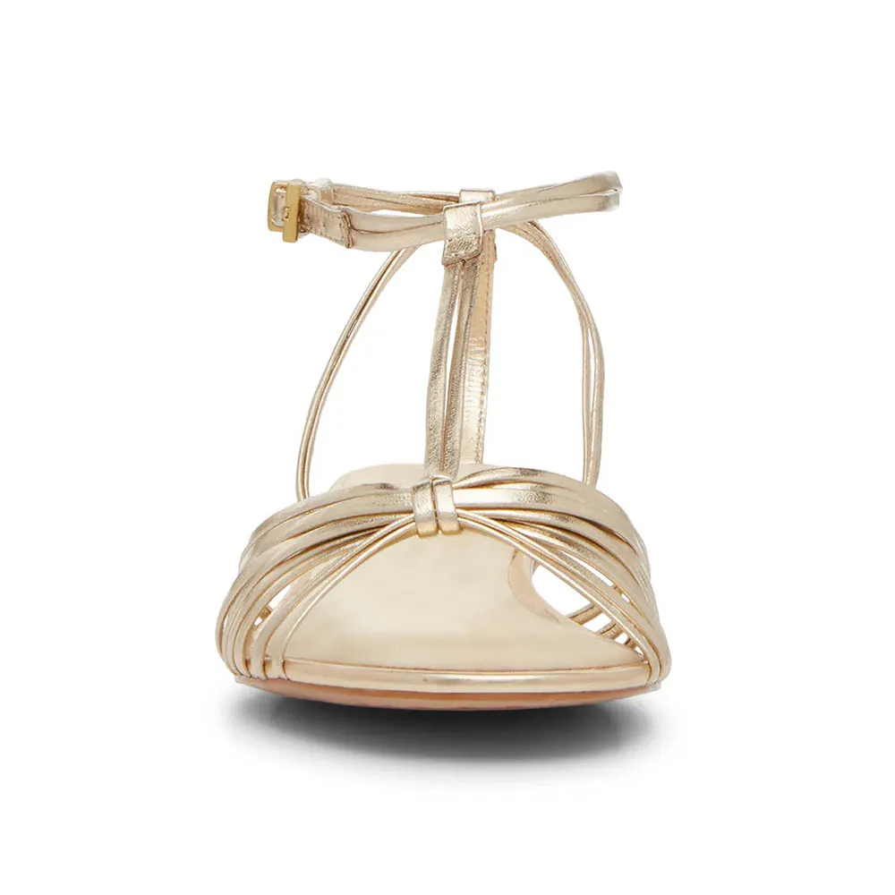 Gold Metallic Finish Strappy Summer Sandals with Chunky Heels