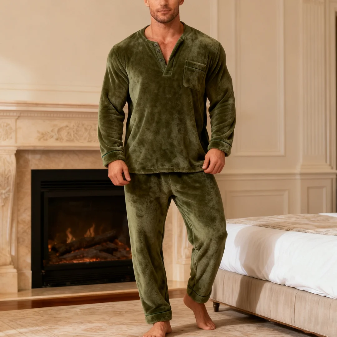 Men's Autumn/Winter Warm Christmas Daily Pajama Set-inspireuse