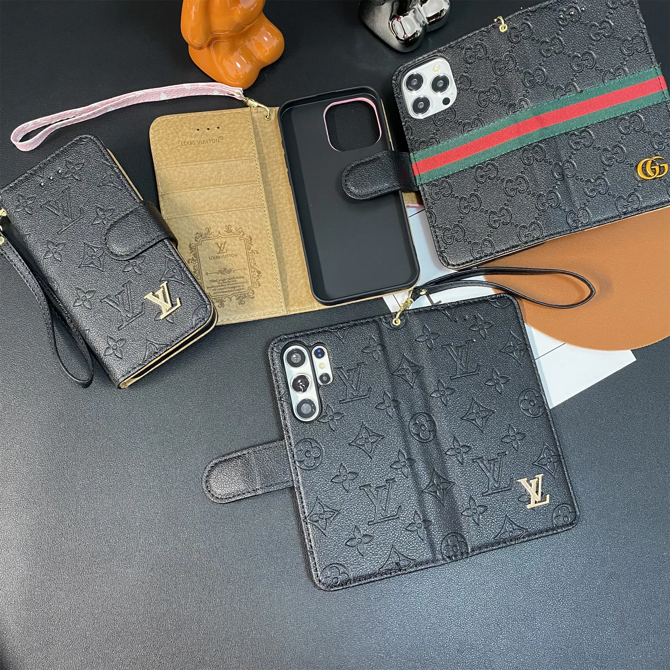 LV Embossed Monogram Gucci Ophidia GG Apple iPhone case Samsung Galaxy Flip Wallet Case