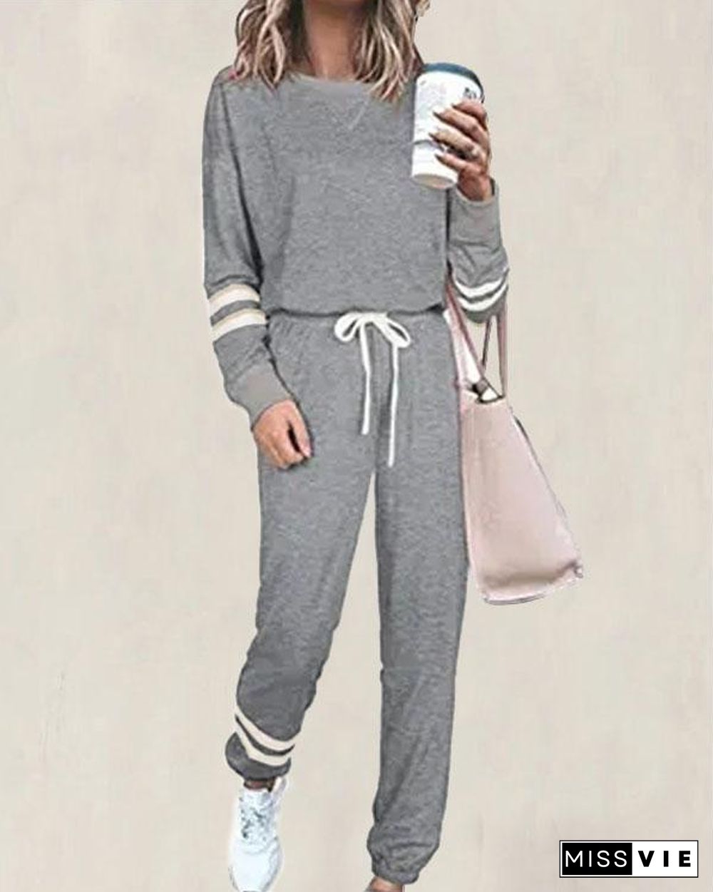 Casual Cotton Striped Two Pieces Set