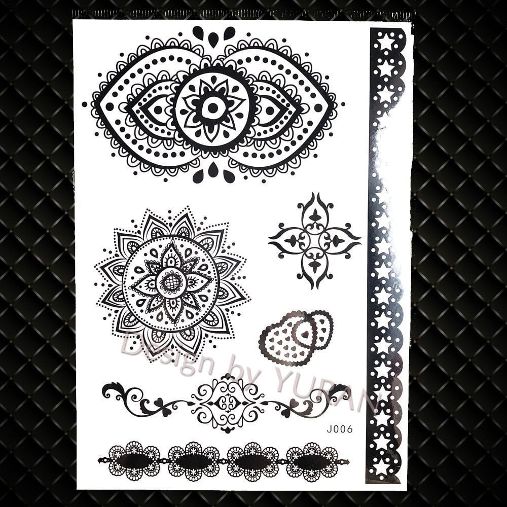 Water Transfer Women Black Chest Feather Tattoos Stickers Girls India Floral Temporary Tato Fake Sketch Arm Lace Tattoo Supplies