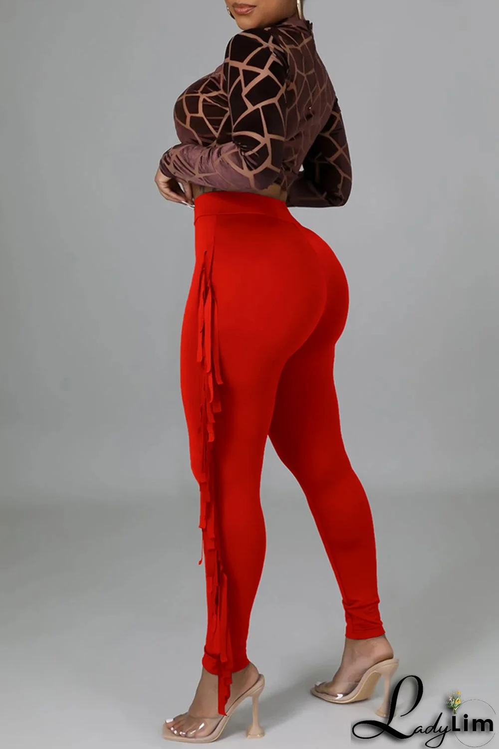 Black Fashion Casual Solid Tassel Regular High Waist Pencil Trousers