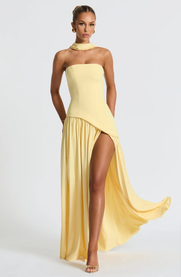 Light Yellow Fashion Split Strapless Summer Prom Dress With Scarf ZT0800