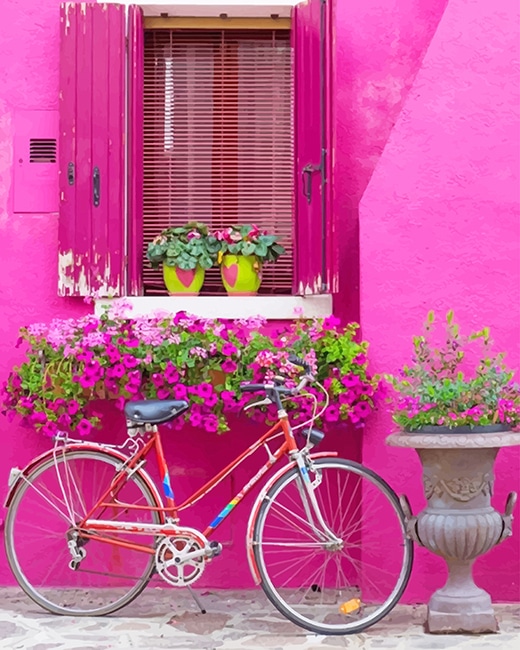 

Cute Pink Wall Bike And Flowers – Paint By Numbers - 40*50CM, 501 Original