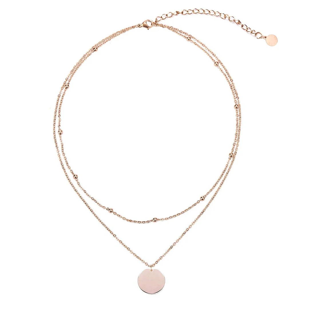 Pendant Necklace Layered Titanium Steel Chain Choker in Rose Gold for Women Girls