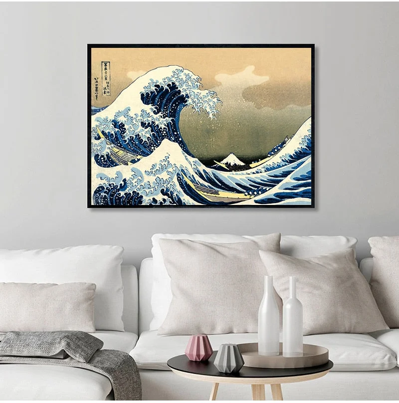 The Great Wave of Kanagawa Ukiyoe Japanese Art Vintage Wall Canvas Print Famous Painting Living Room Decoration Picture