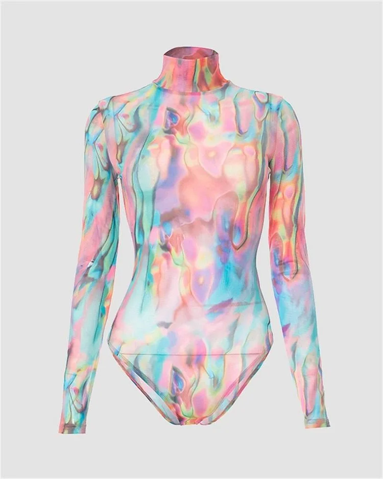 Candy-Colored Printed Long-Sleeve Bodysuit