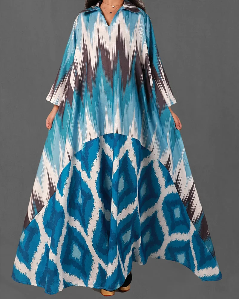 Uveng Plus-sized Loose V-neck Hip Hop Lengthened Dresses