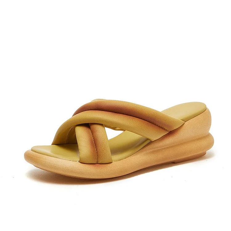 Summer Retro Casual Leather Wedge Slides