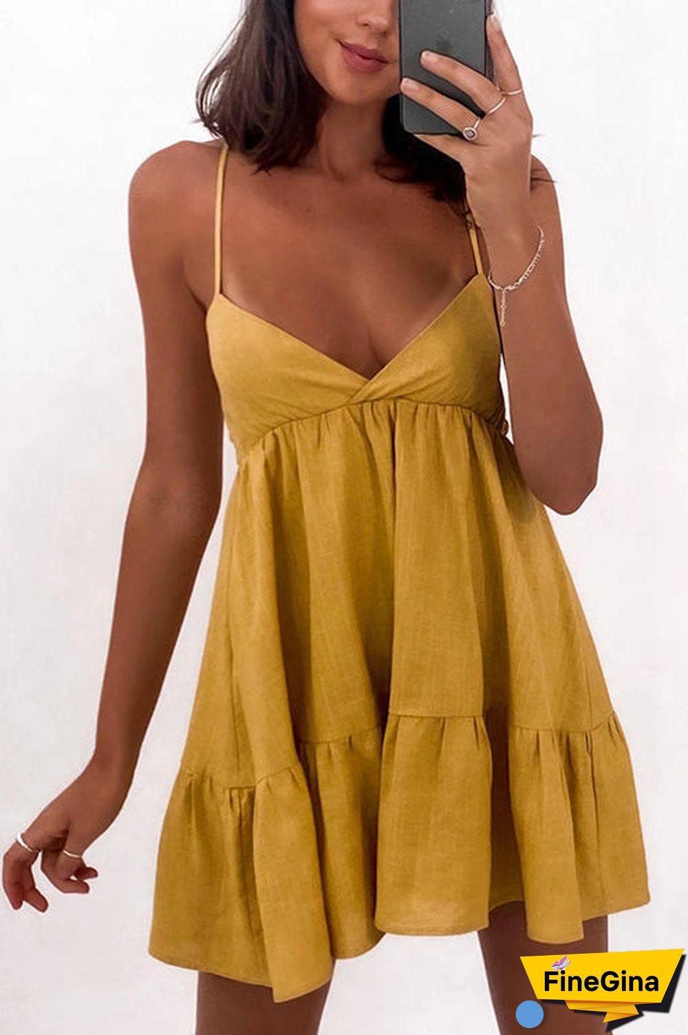 V Neck Backless Slip Mini Dress