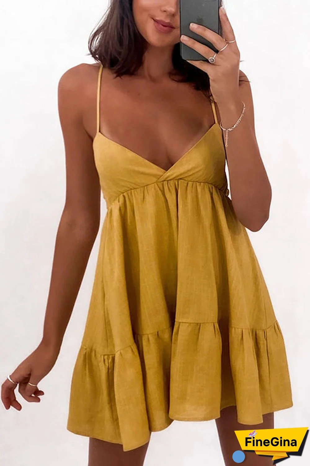 V Neck Backless Slip Mini Dress