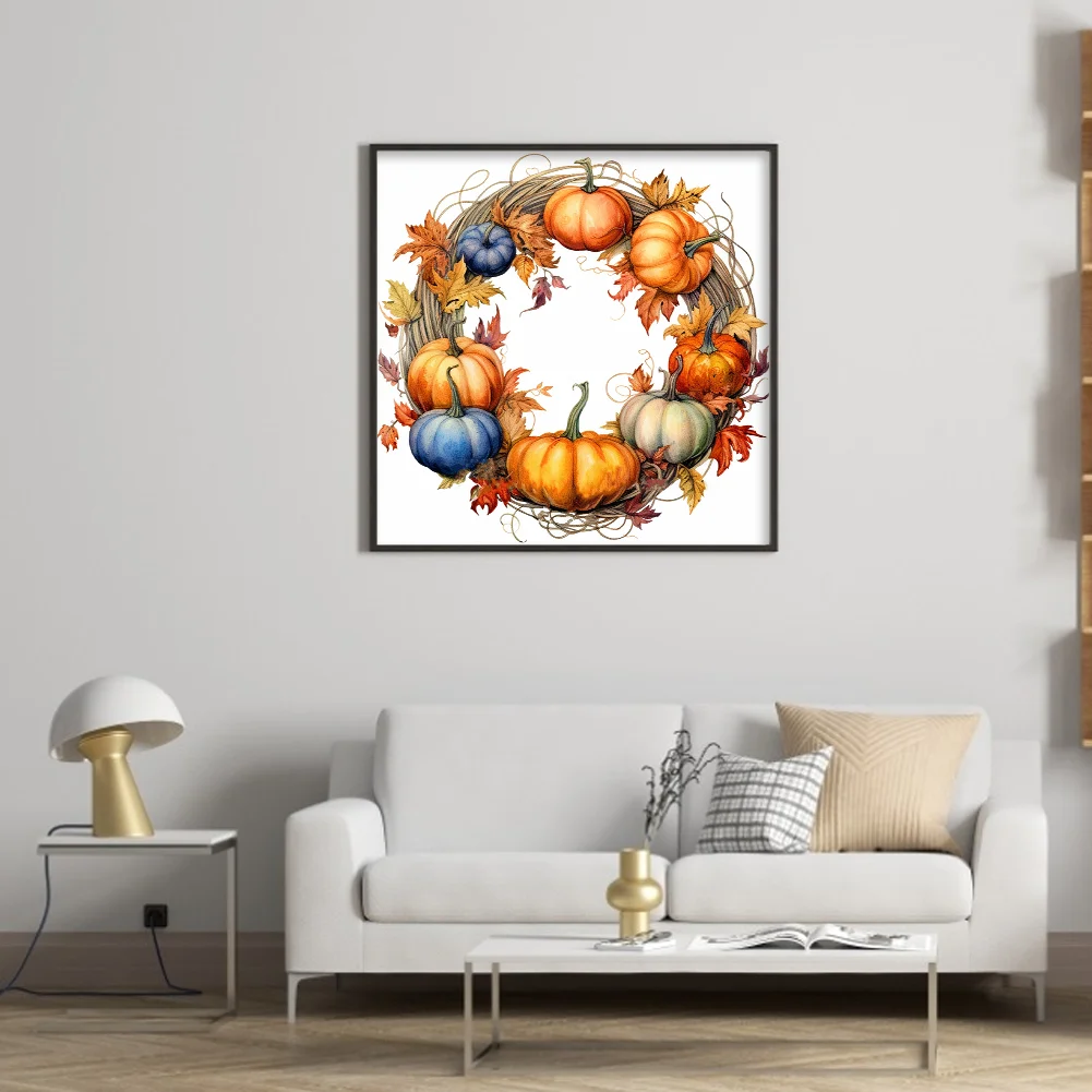 DIY Stamped Cross Stitch 11CT Full Embroidery 40*40cm - Fall Pumpkin Wreath