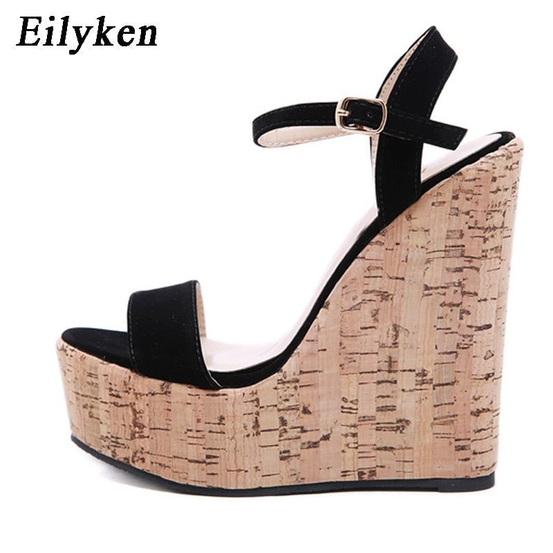 Eilyken Open Toe Ankle Strap Platform Wedges Women Sandals Super High Cover Heel Gladiator Ladies Shoes Buckle Summer Sandals