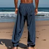 Men's Linen Plain Comfort Breathable Full Length Casual Pants by Inlyline
