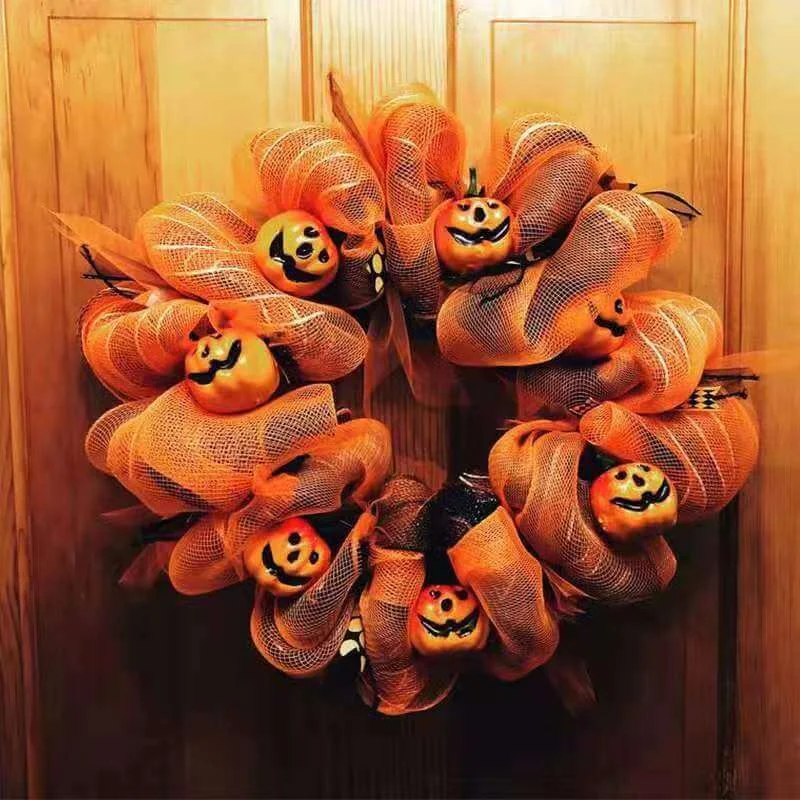 Mewaii® Halloween Pumpkin Mesh Wreath