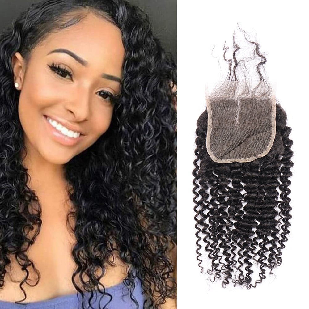 Brazilian Virgin Kinky Curly 4x4 Lace Cosure 100% Unprocessed Human Hair Middle Part Jerry Curly Lace Closure Zaesvini