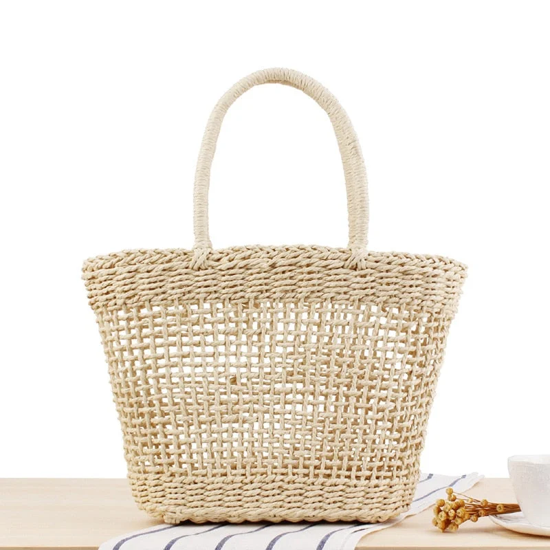 casual rattan women handbags wicker woven hollow shoulder bags summer beach basket straw bag bali big purses large capacity tote