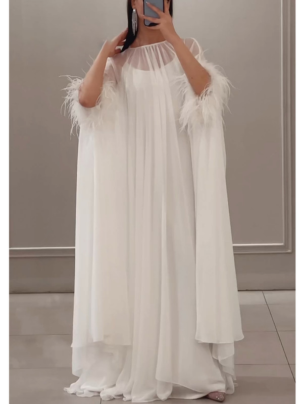 Elegant Pure Chiffon Feather Coat and Simple Inner Suit | Oxredo Shop Ramadan Sale